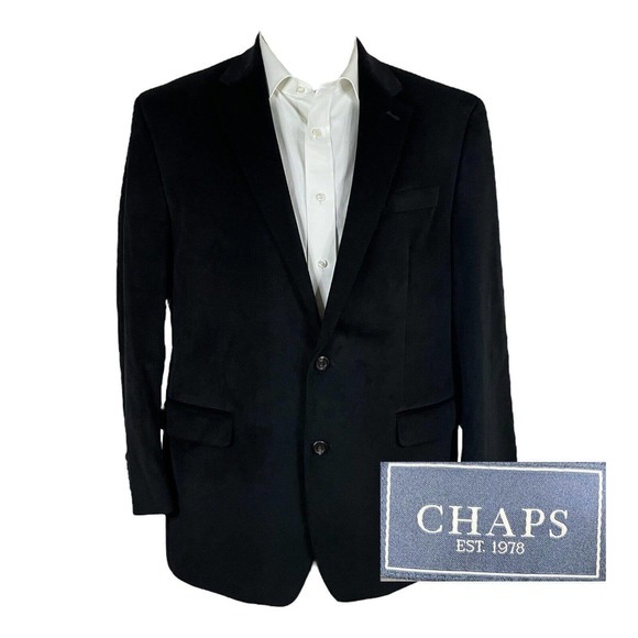 Chaps Sport Coat Blazer Mens 44R Solid‎ Black Microsuede Microfiber Polyester - Picture 1 of 7